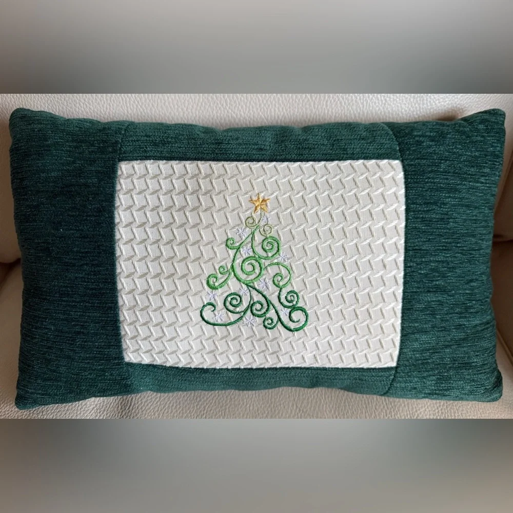 Green & Cream Christmas Tree Design Holiday Pillow